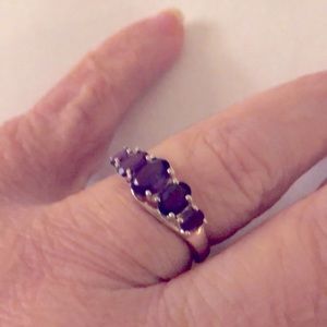 5 larger Amethyst Stones set in Sterling Silver 925STS,platinum overlay ring